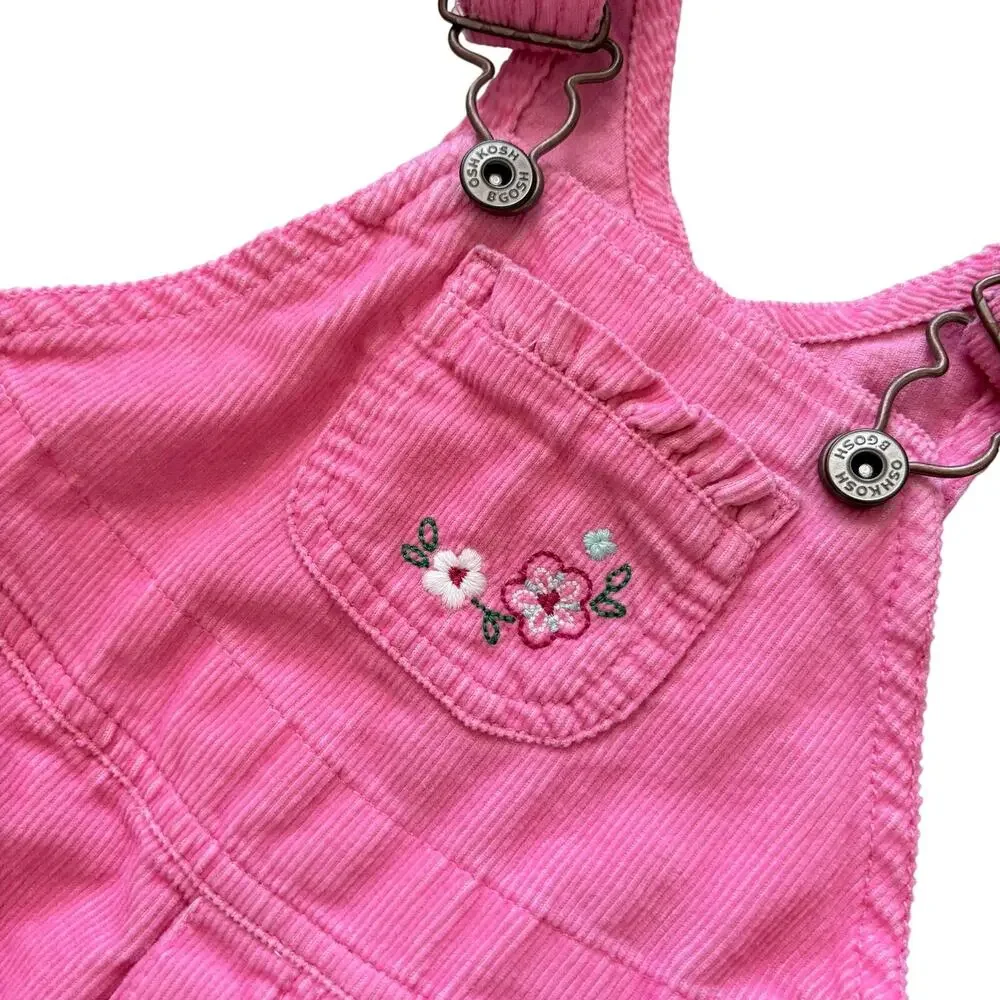 Y2K OshKosh B’gosh Pink Corduroy Baby Overalls Floral Embroidered 3M Barbiecore